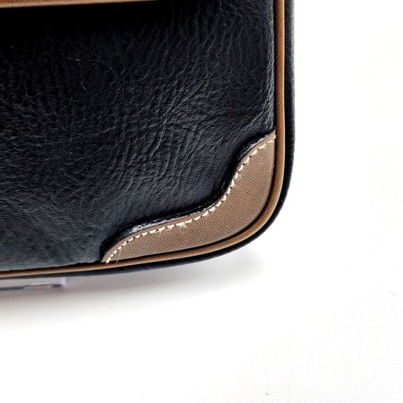 VINTAGE BALENCIAGA BLACK AND BROWN LEATHER TOILETRY BAG - Picture 4 of 16